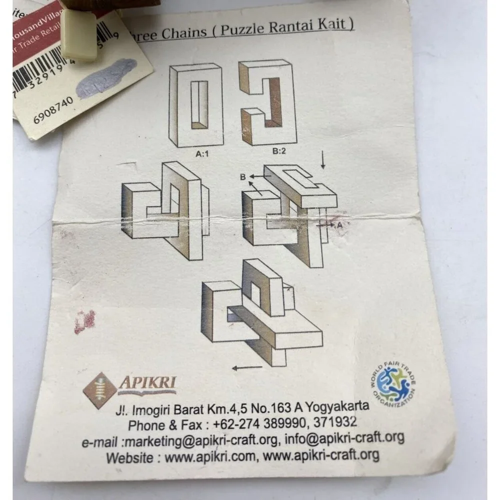 Vintage 90s Ten Thousand Villages Wooden Interlocking Puzzle No‎ Problem Y2K